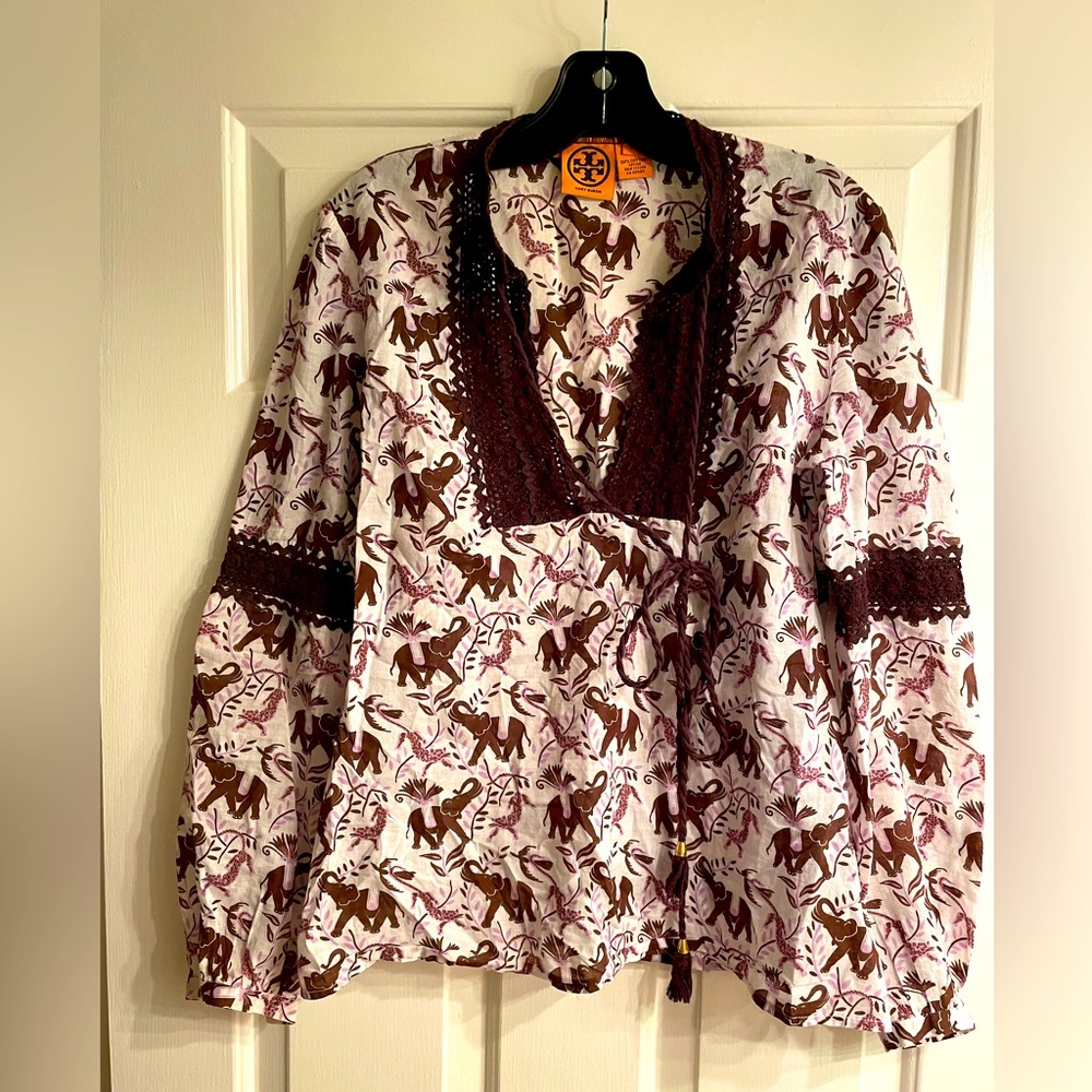 Tory Burch cotton shirt with elephant and jaguar motif size 6